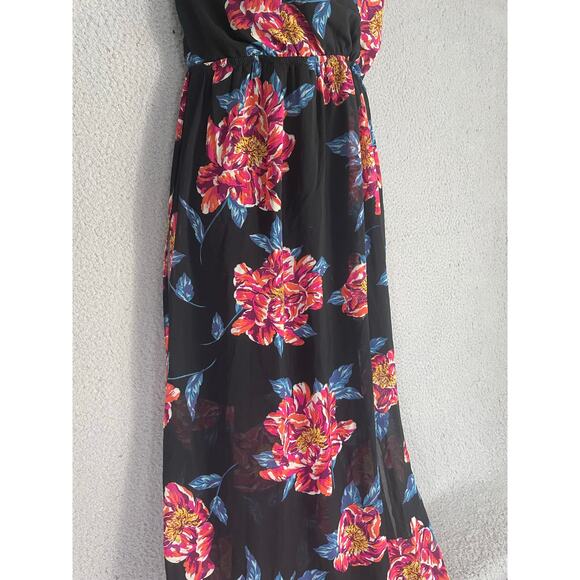 Lily Star Black Floral Maxi Dress Womens M Spaghetti Strap Boho‎ Sundress Flowy - Picture 9 of 14